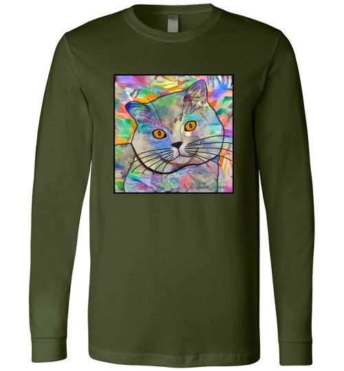 Buddy Guy Jazzy Cat Long Sleeved Cat Art Unisex T-Shirt by Claudia Sanchez