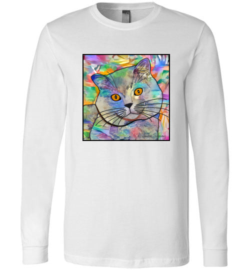 Buddy Guy Jazzy Cat Long Sleeved Cat Art Unisex T-Shirt by Claudia Sanchez