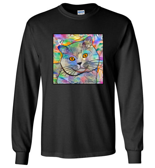 Buddy Guy Jazzy Cat Long Sleeved Cat Art Unisex T-Shirt by Claudia Sanchez