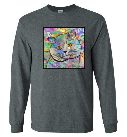 Buddy Guy Jazzy Cat Long Sleeved Cat Art Unisex T-Shirt by Claudia Sanchez