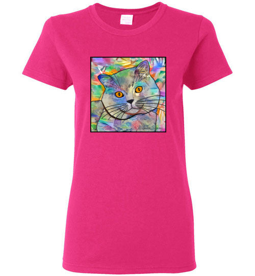 Buddy Guy Jazzy Cat Short Sleeved Ladies T-Shirt by Claudia Sanchez