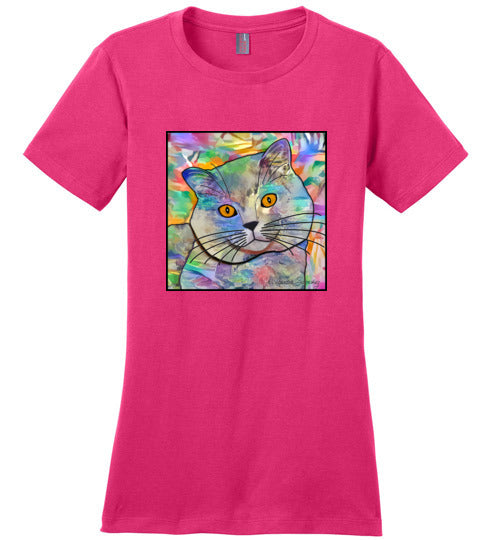 Buddy Guy Jazzy Cat Short Sleeved Ladies T-Shirt by Claudia Sanchez