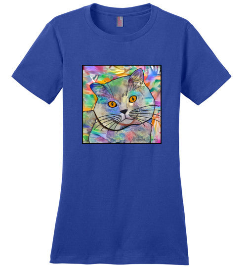 Buddy Guy Jazzy Cat Short Sleeved Ladies T-Shirt by Claudia Sanchez