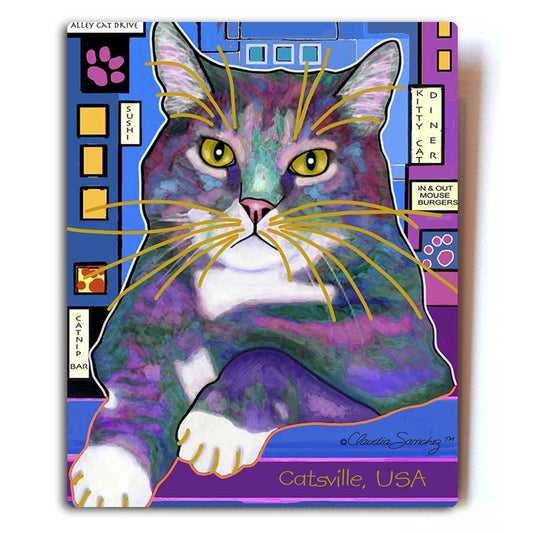 Napper in Catsville Aluminum Cat Art Print, 8x10" by Claudia Sanchez, Claudia's Cats Collection