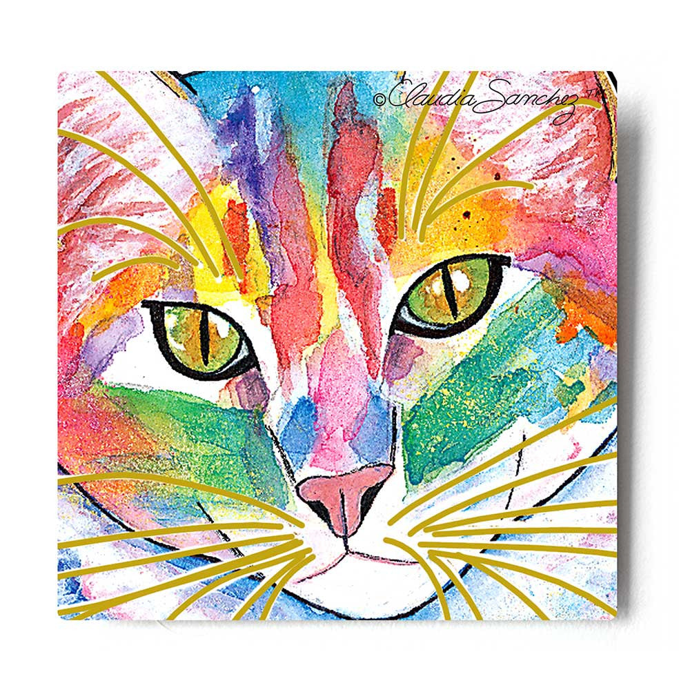 Abby Face Cat Art Aluminum Print by Claudia Sanchez