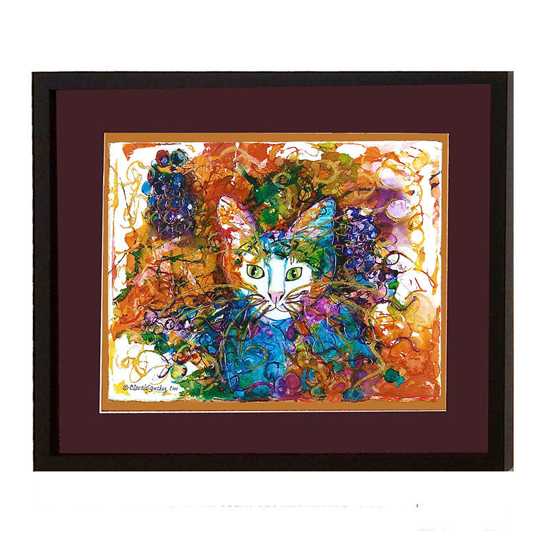 Grape Face - Framed Original Cat Art by Claudia Sanchez