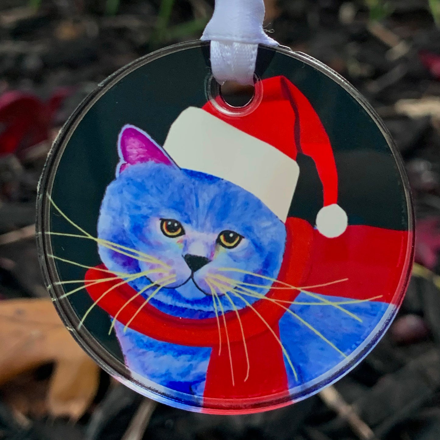 Garlic Cat Portrait Acrylic Cat Art Christmas Ornament by Claudia Sanchez, Claudia's Cats Collection