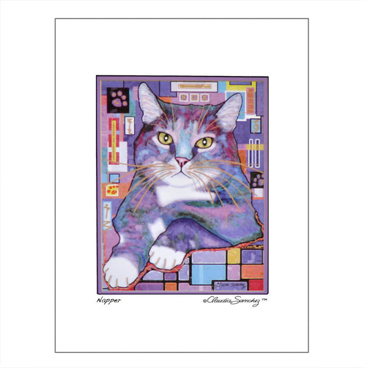 Napper, Archival Matted Cat Art Print by Claudia Sanchez