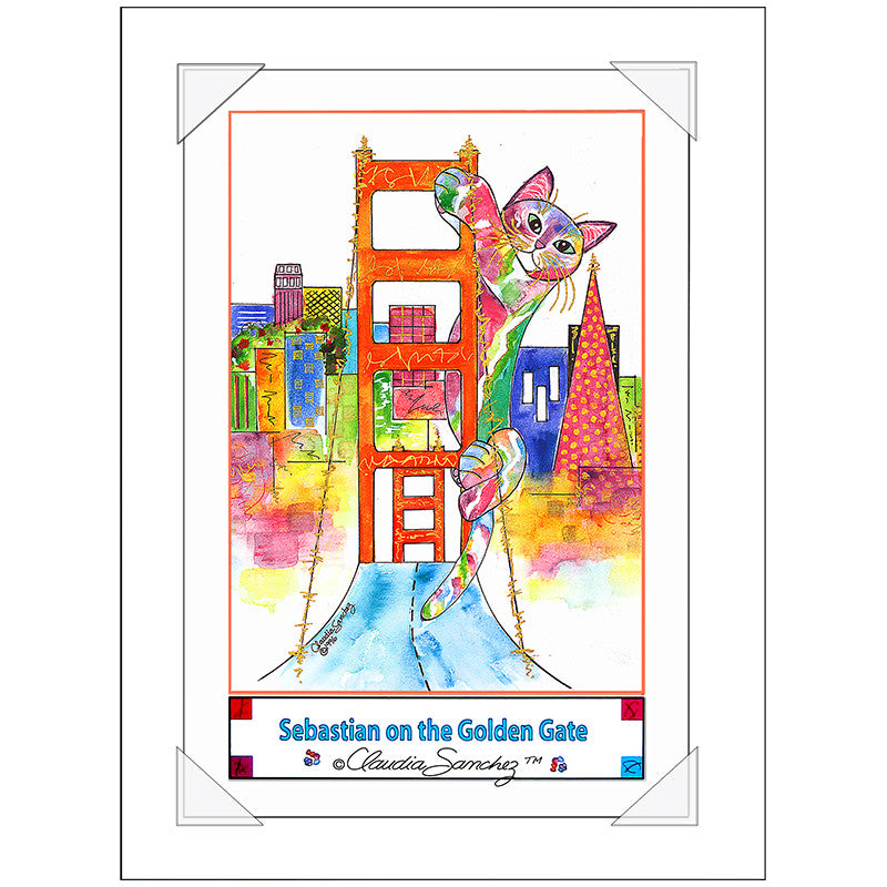 Sebastian on the Golden Gate Bridge Cat Art Poster by Claudia Sanchez