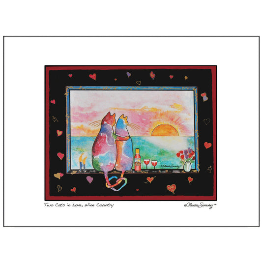 Two Cats in Love, Wine Country, Archival Matted Cat Art Print by Claudia Sanchez