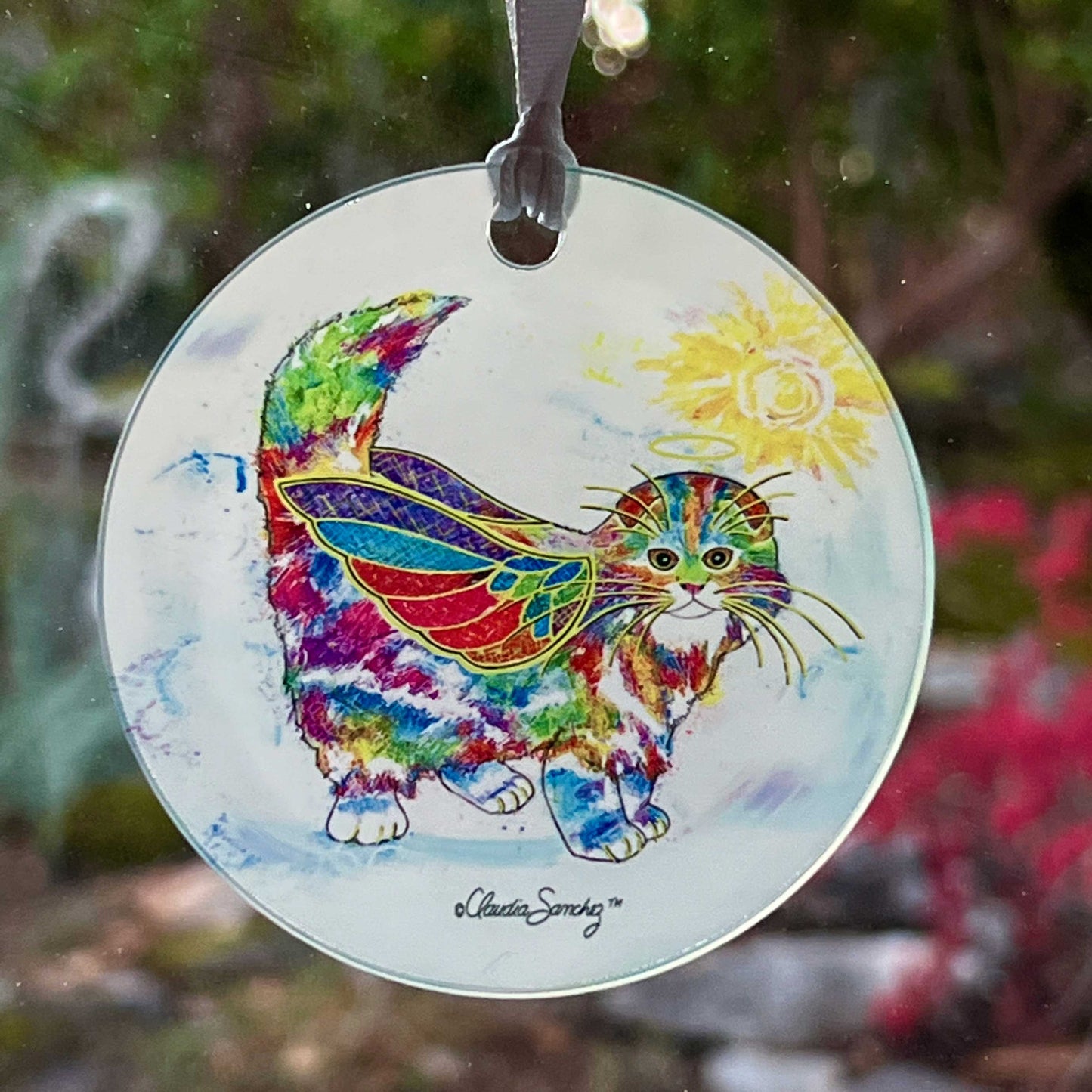 Angel Kitty Acrylic Cat Art Ornament by Claudia Sanchez