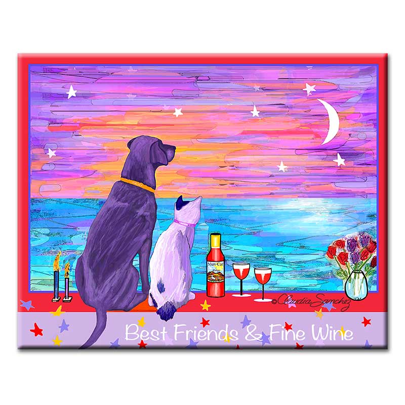 Best Friends 8x10 Decorative Ceramic Cat and Dog Art Tile by Claudia Sanchez