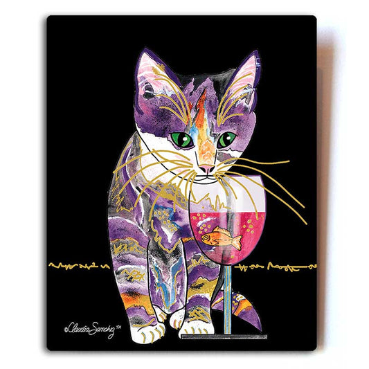 Catnip Sip (Black) Aluminum Cat Art Print, 8x10" by Claudia Sanchez, Claudia's Cats Collection