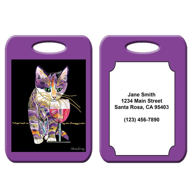 Catnip Sip - Cat Art Luggage Tag by Claudia Sanchez