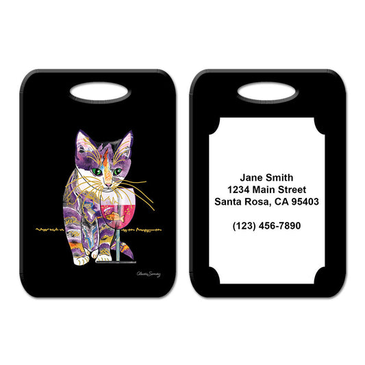 Catnip Sip - Cat Art Luggage Tag by Claudia Sanchez