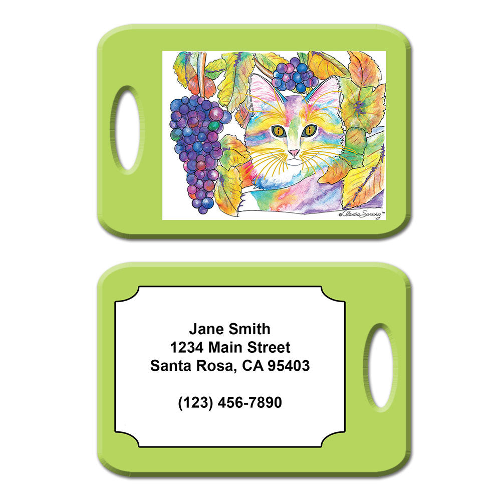 Chianti - Cat Art Luggage Tag by Claudia Sanchez - Green
