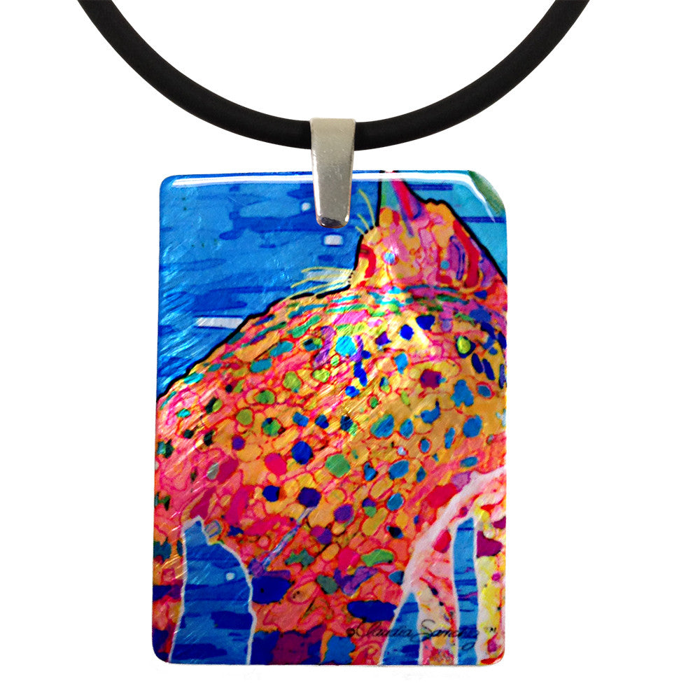 Got Kiara's Back Mother of Pearl Cat Art Pendant Necklace by Claudia Sanchez