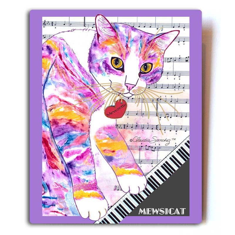 Mewzette Mewsicat Aluminum Cat Art Print, 8x10" by Claudia Sanchez, Claudia's Cats Collection