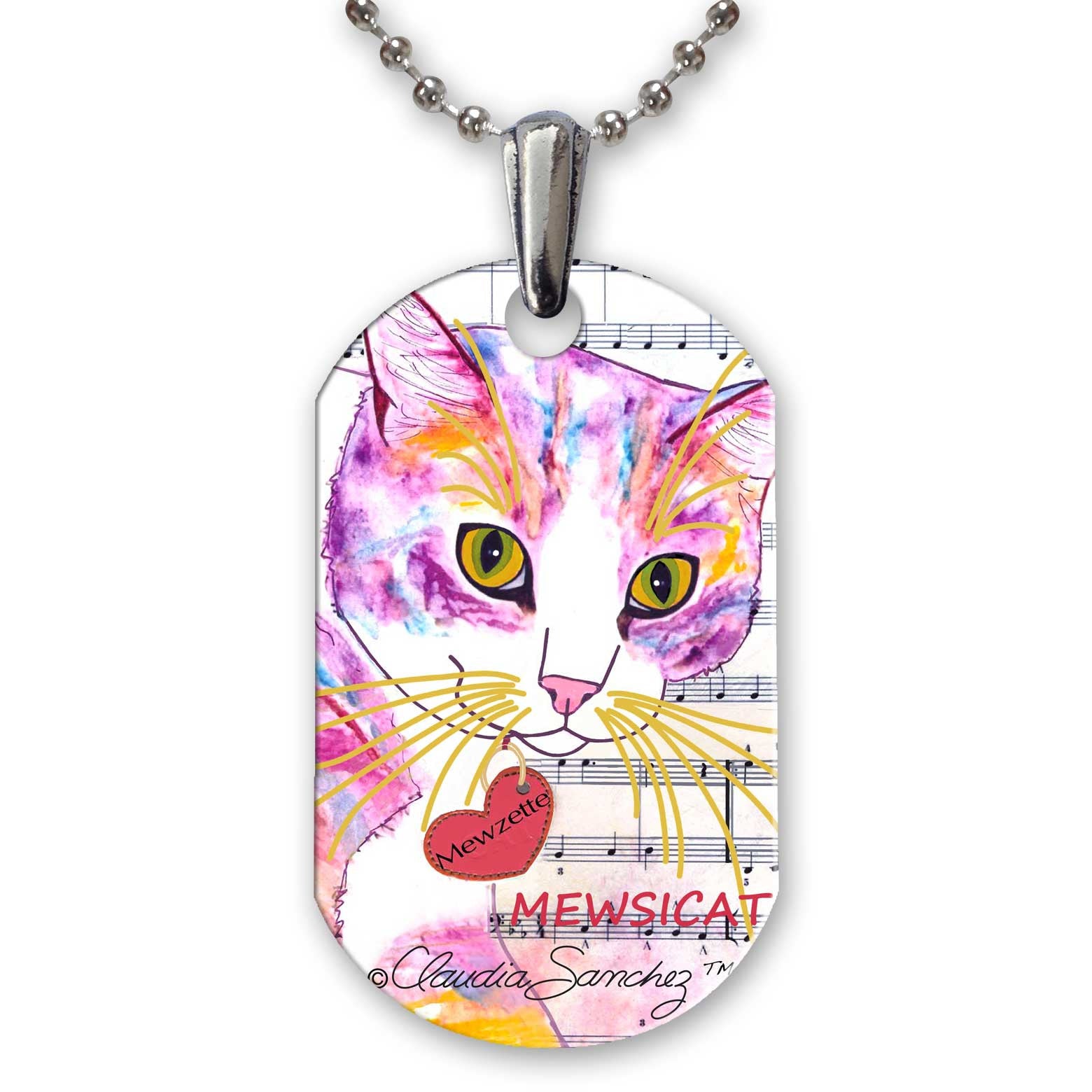 Mewzette Mewsicat Aluminum Pendant Necklace by Claudia Sanchez, Claudia's Cats Collection