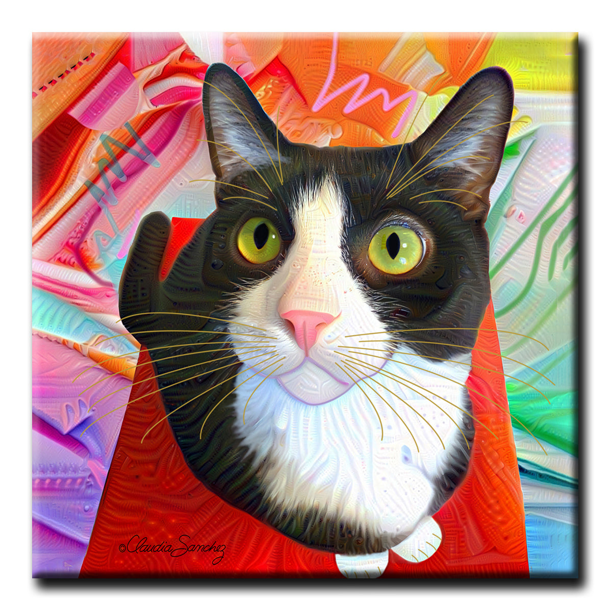 Pinto's Face Decorative Ceramic Cat Art Tile by Claudia Sanchez