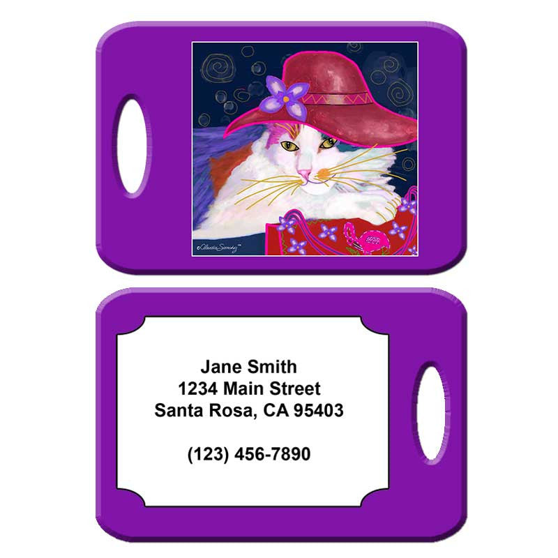 Sabrina, Red Hat Cat - Cat Art Luggage Tag by Claudia Sanchez