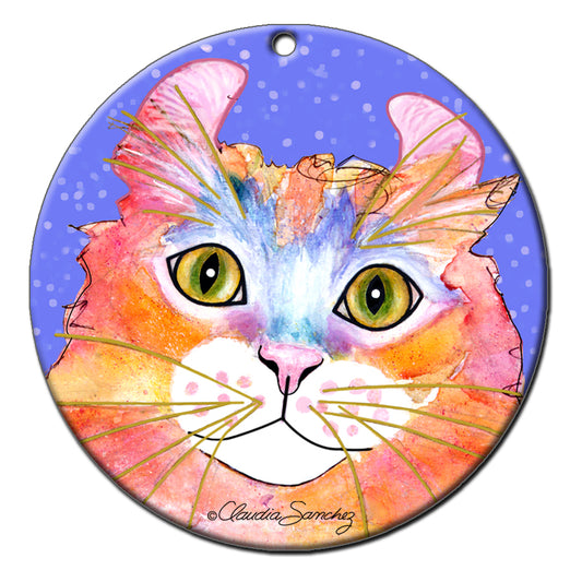 Simba in Periwinkle Cat Art  Porcelain Ornament by Claudia Sanchez