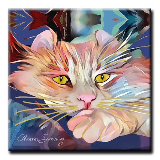 Simba's Gaze Decorative Ceramic Cat Art Tile