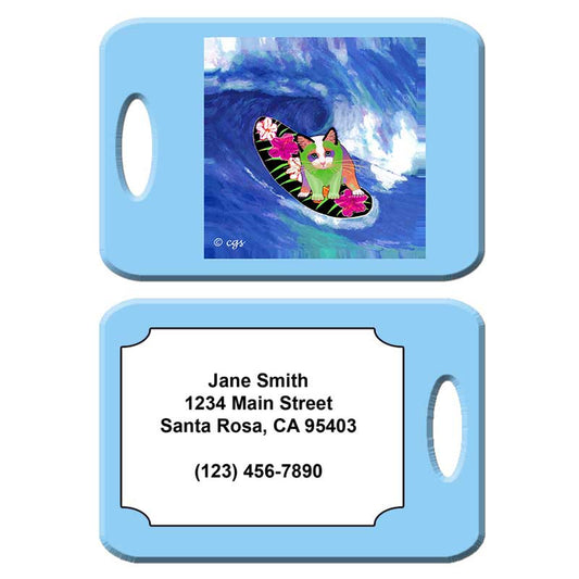 Surfer Boy - Cat Art Luggage Tag by Claudia Sanchez
