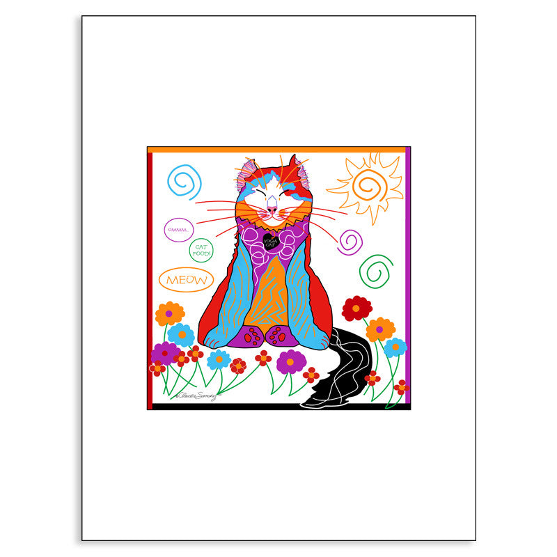 Sabrina Yoga Cat, Archival Matted Cat Art Print by Claudia Sanchez