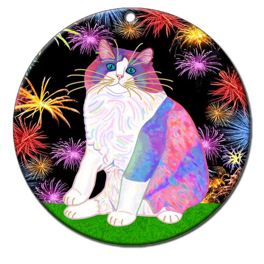 Zapata's Celebration Time - Ragdoll Cat Porcelain Ornament by Claudia Sanchez, Claudia's Cats