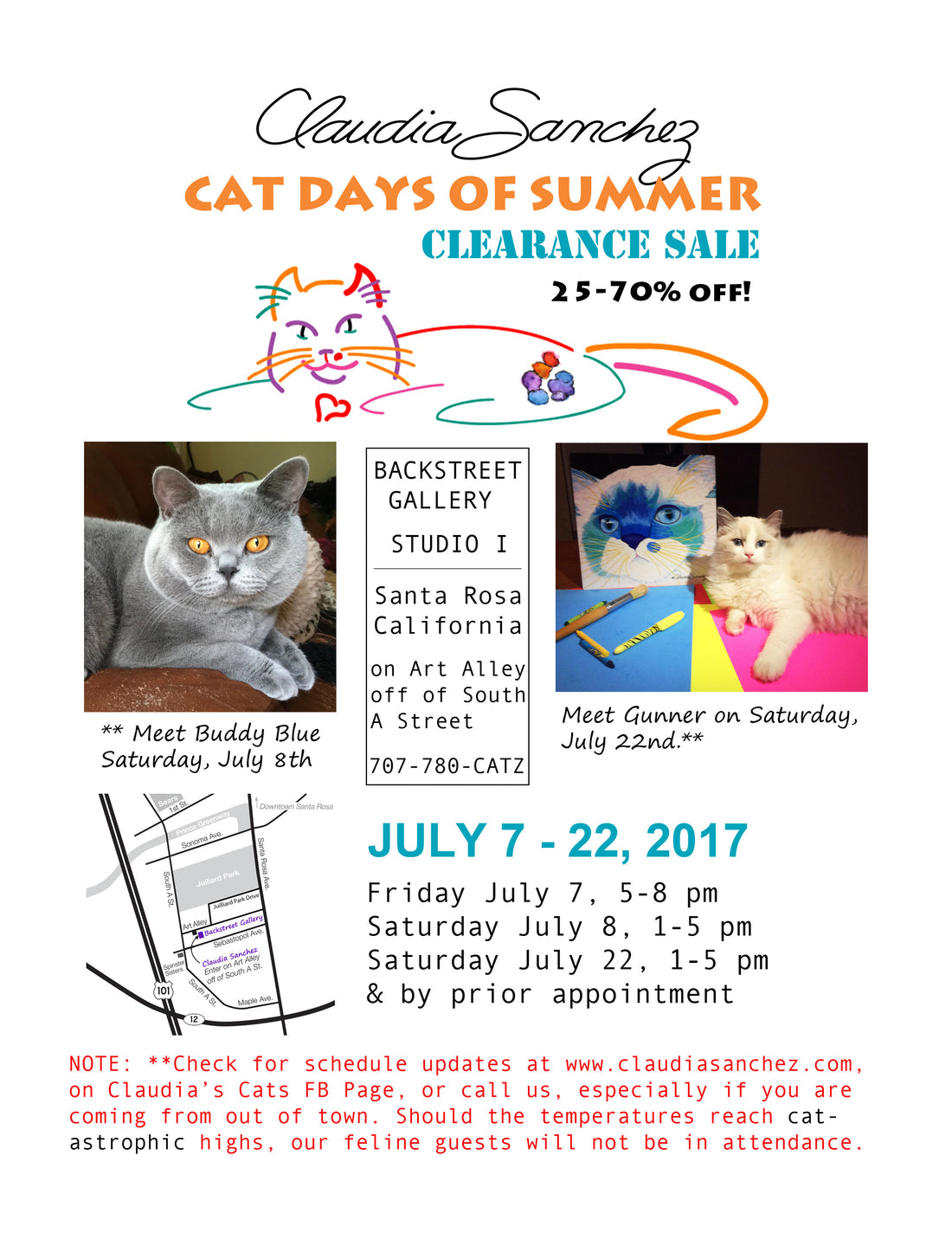 Claudia's CAT DAYS OF SUMMER SALE - JULY 2017 at Backstreet Gallery