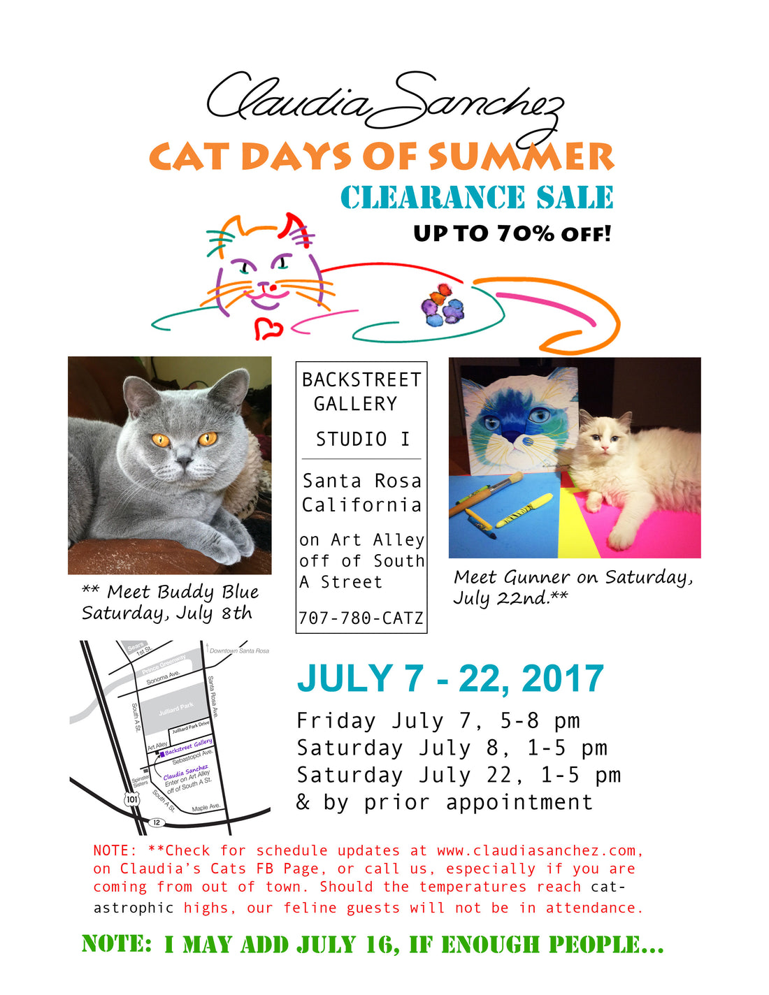IT IS A GO!  Cat Days of Summer Art Show/Clearance Sale - July 7 -22