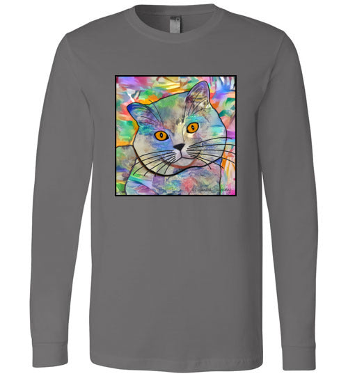 Buddy Guy Jazzy Cat Long Sleeved Cat Art Unisex T-Shirt by Claudia Sanchez