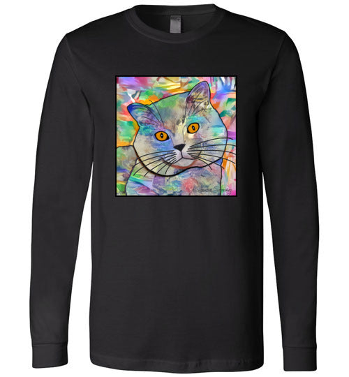 Buddy Guy Jazzy Cat Long Sleeved Cat Art Unisex T-Shirt by Claudia Sanchez