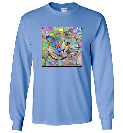 Buddy Guy Jazzy Cat Long Sleeved Cat Art Unisex T-Shirt by Claudia Sanchez