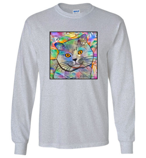 Buddy Guy Jazzy Cat Long Sleeved Cat Art Unisex T-Shirt by Claudia Sanchez