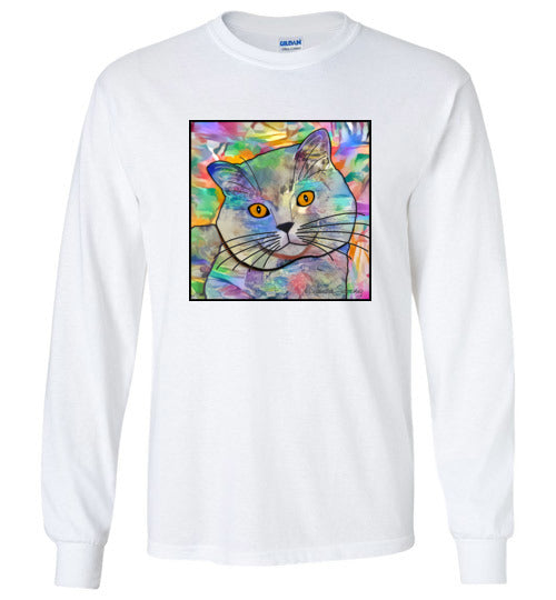 Buddy Guy Jazzy Cat Long Sleeved Cat Art Unisex T-Shirt by Claudia Sanchez