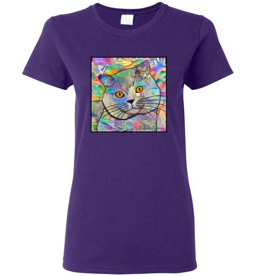 Buddy Guy Jazzy Cat Short Sleeved Ladies T-Shirt by Claudia Sanchez