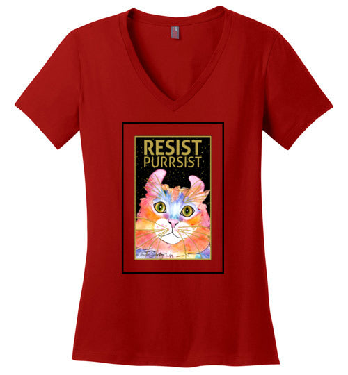 Simba RESIST-PURRSIST V-Neck Short Sleeved T-Shirt by Claudia Sanchez