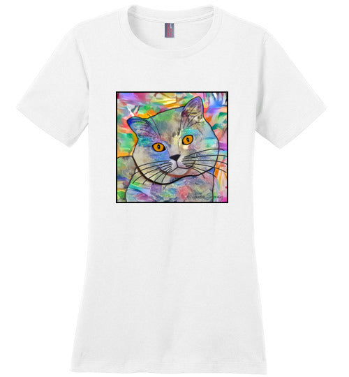 Buddy Guy Jazzy Cat Short Sleeved Ladies T-Shirt by Claudia Sanchez