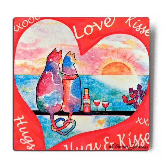 Two Cats in Heart Cat Art Metal Print by Claudia Sanchez (White background)