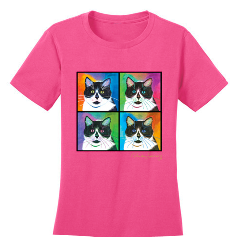 Bootie 4-Square Cat Art T-Shirt - Pink, by Claudia Sanchez