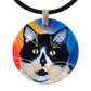 Bootie Round Mother of Pearl Cat Art Pendant Necklace by Claudia Sanchez, Claudia's Cats Collection