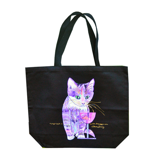Catnip Sip Cat Art Tote Bag by Claudia Sanchez, Claudia's Cats Collection
