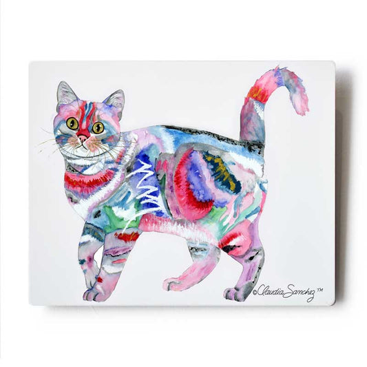 8 x 10 Aluminum Art Print features Elliot, cat art by Claudia Sanchez