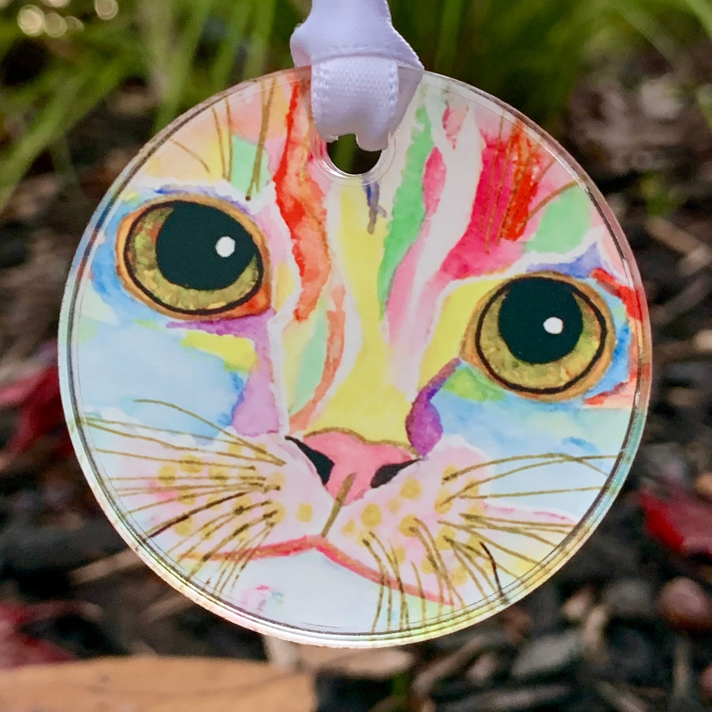 Morris Face Acrylic Cat Art Christmas Ornament by Claudia Sanchez, Claudia's Cats Collection