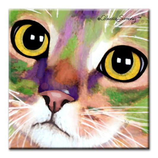 Kauhi Eyes Decorative Ceramic Cat Art Tile by Claudia Sanchez