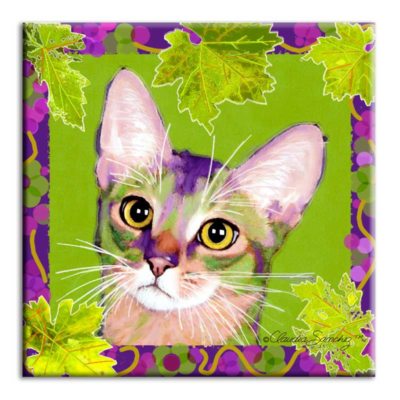 Kauhi Prince of Grapes, Spring Version - Ceramic Cat Art Tile by Claudia Sanchez