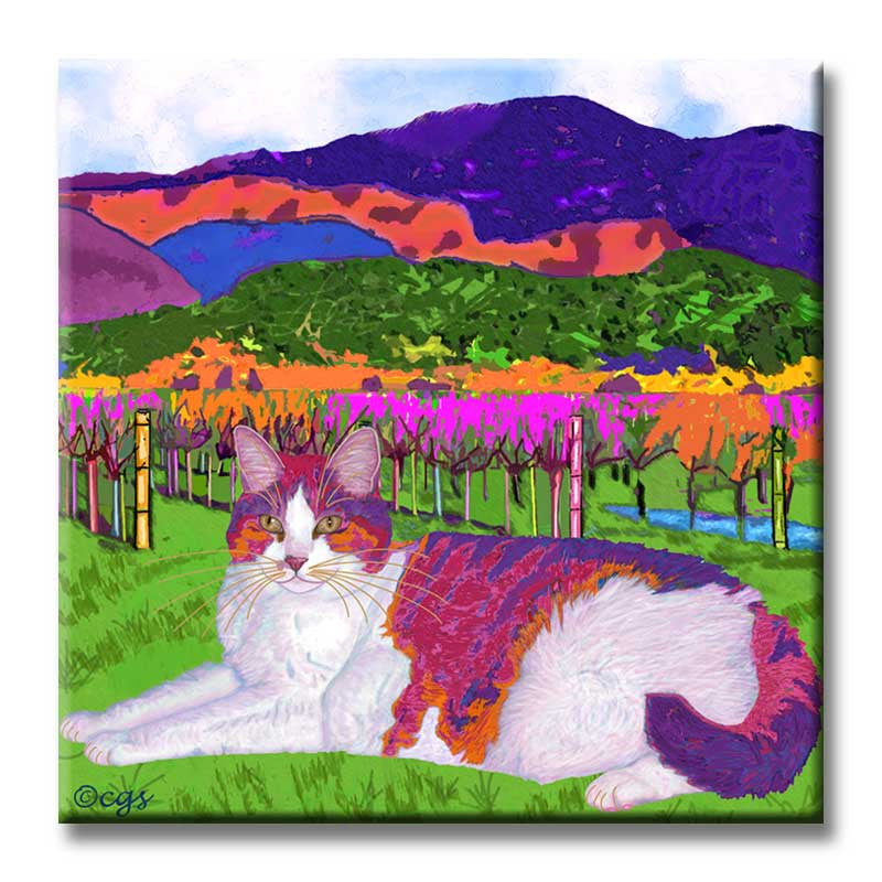 Moocher in Butler Vineyards Decorative Ceramic Cat Art Tile by Claudia Sanchez