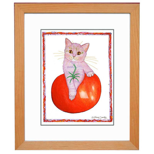 Pierre Tomato Cat - Framed Original Cat Art by Claudia Sanchez